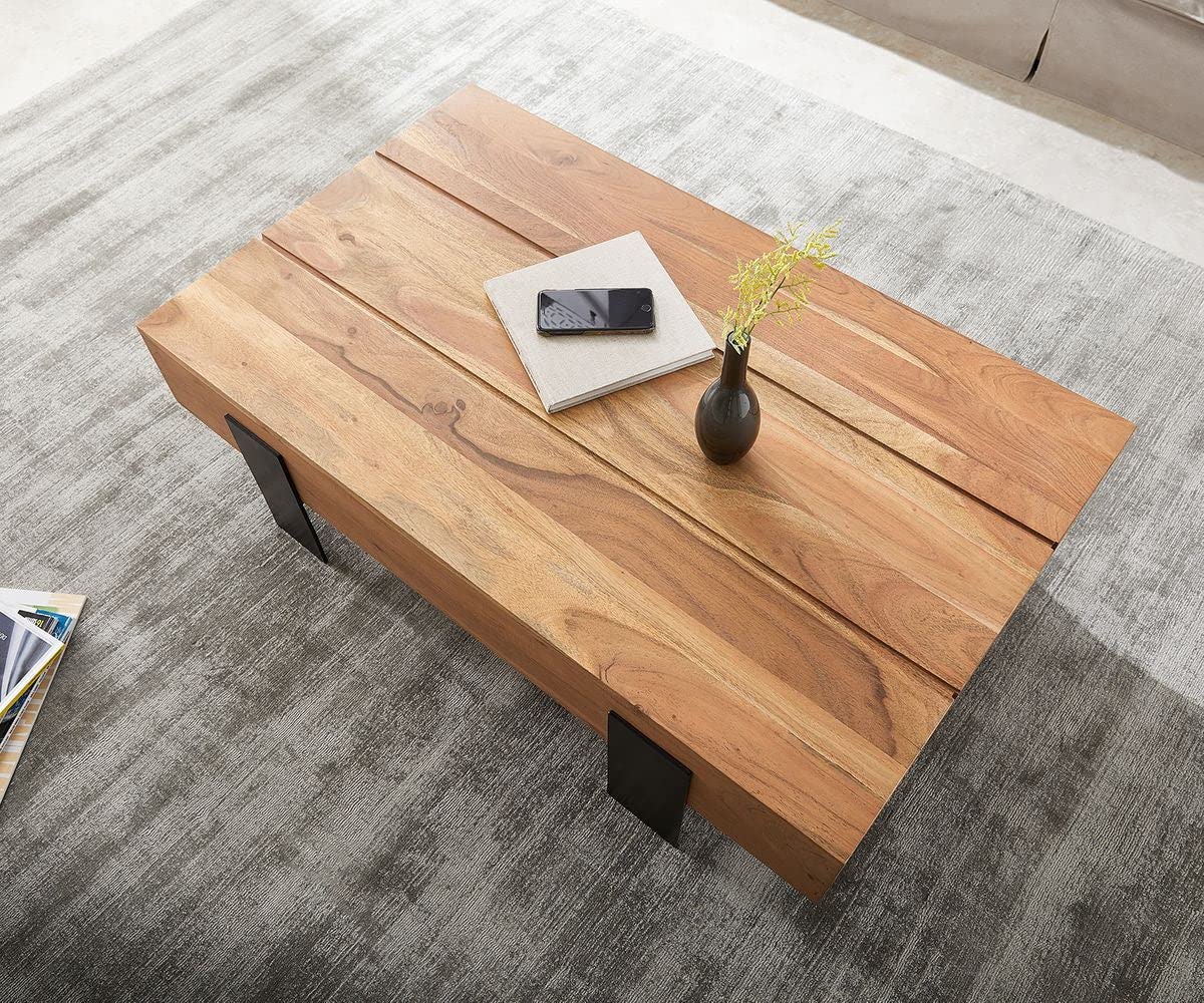Acacia Wood & Iron Rectangle Coffee Table by Woodshilp