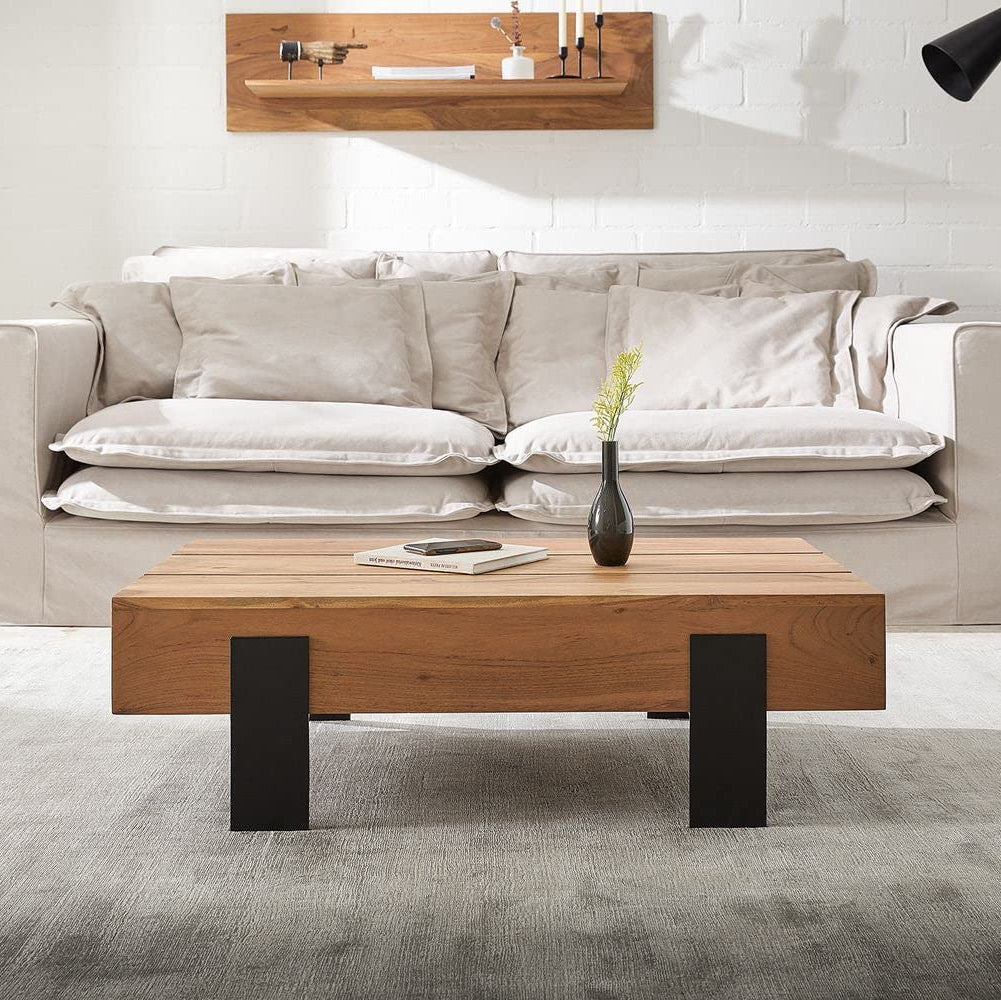 Acacia Wood & Iron Rectangle Coffee Table by Woodshilp