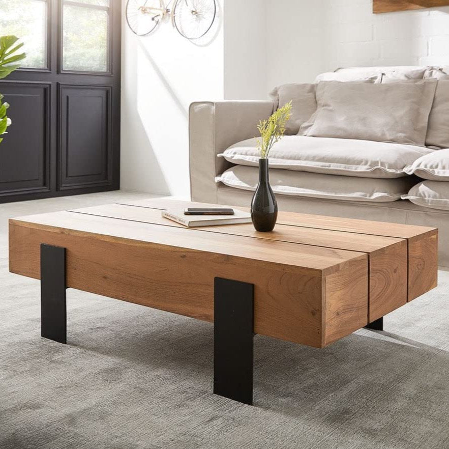 Acacia Wood & Iron Rectangle Coffee Table by Woodshilp