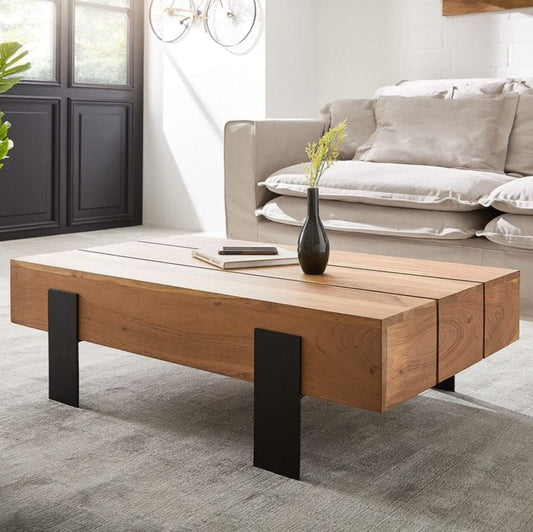 Acacia Wood & Iron Rectangle Coffee Table by Woodshilp - in Jaipur by Woodshilp