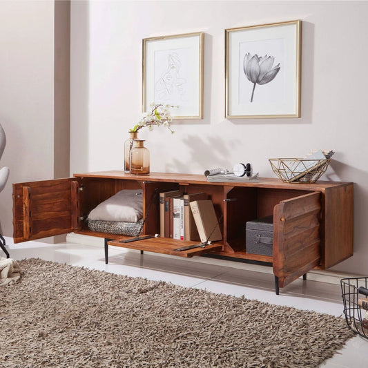 Caen Solid Wood Tv Cabinet Iron Base by Woodshilp - in Jaipur by Woodshilp