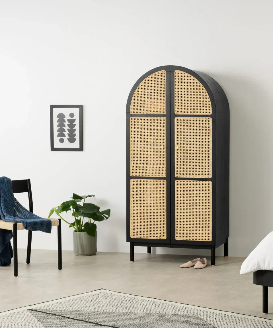 Raven Rattan Solid Wood Wardrobe Furniture by woodshilp