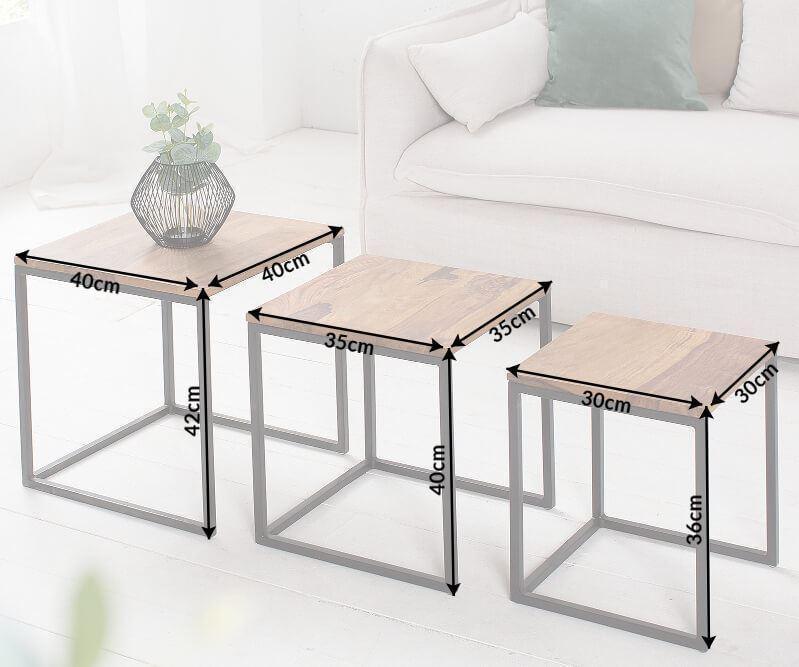 3 Pcs Wood Metal Center Tables Set by Woodshilp