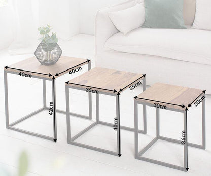 3 Pcs Wood Metal Center Tables Set by Woodshilp