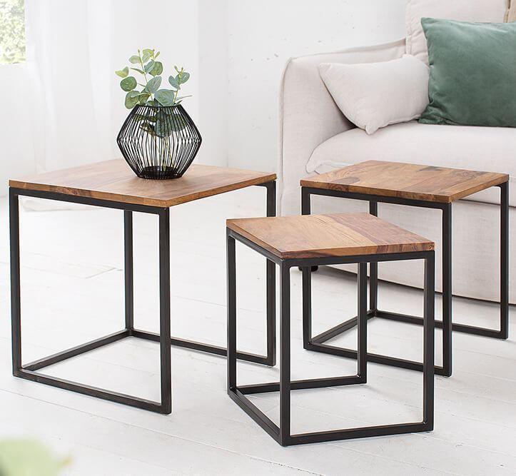 3 Pcs Wood & Metal Center Tables Set by Woodshilp