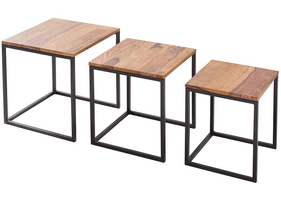 3 Pcs Wood & Metal Center Tables Set by Woodshilp