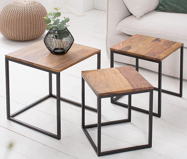 3 Pcs Wood & Metal Center Tables Set by Woodshilp