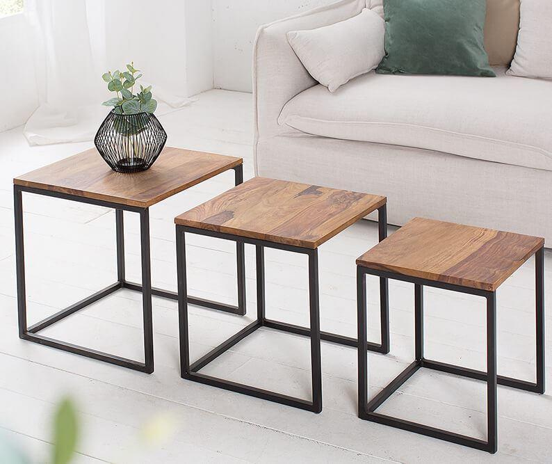 3 Pcs Wood & Metal Center Tables Set by Woodshilp