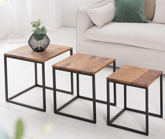 3 Pcs Wood & Metal Center Tables Set by Woodshilp -  in Jaipur by Woodshilp