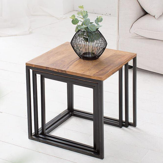 3 Pcs Wood & Metal Center Tables Set by Woodshilp -  in Jaipur by Woodshilp