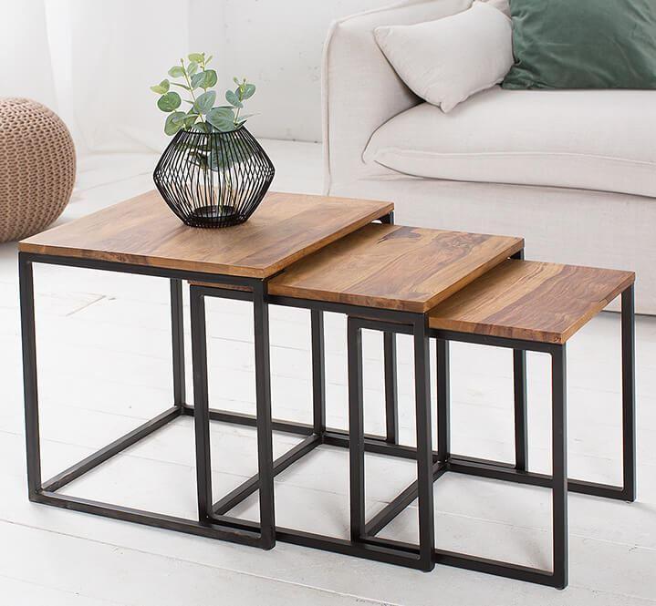 3 Pcs Wood Metal Center Tables Set by Woodshilp