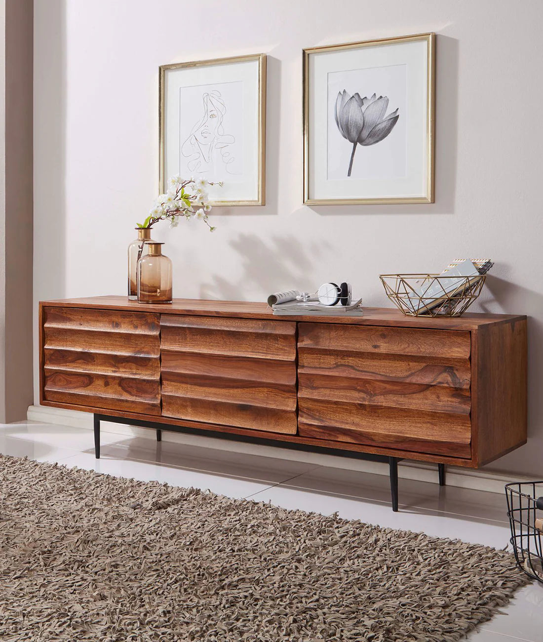 Caen Solid Wood Tv Cabinet Iron Base by Woodshilp