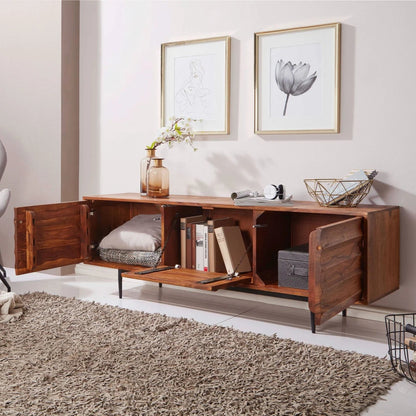 Caen Solid Wood Tv Cabinet Iron Base by Woodshilp