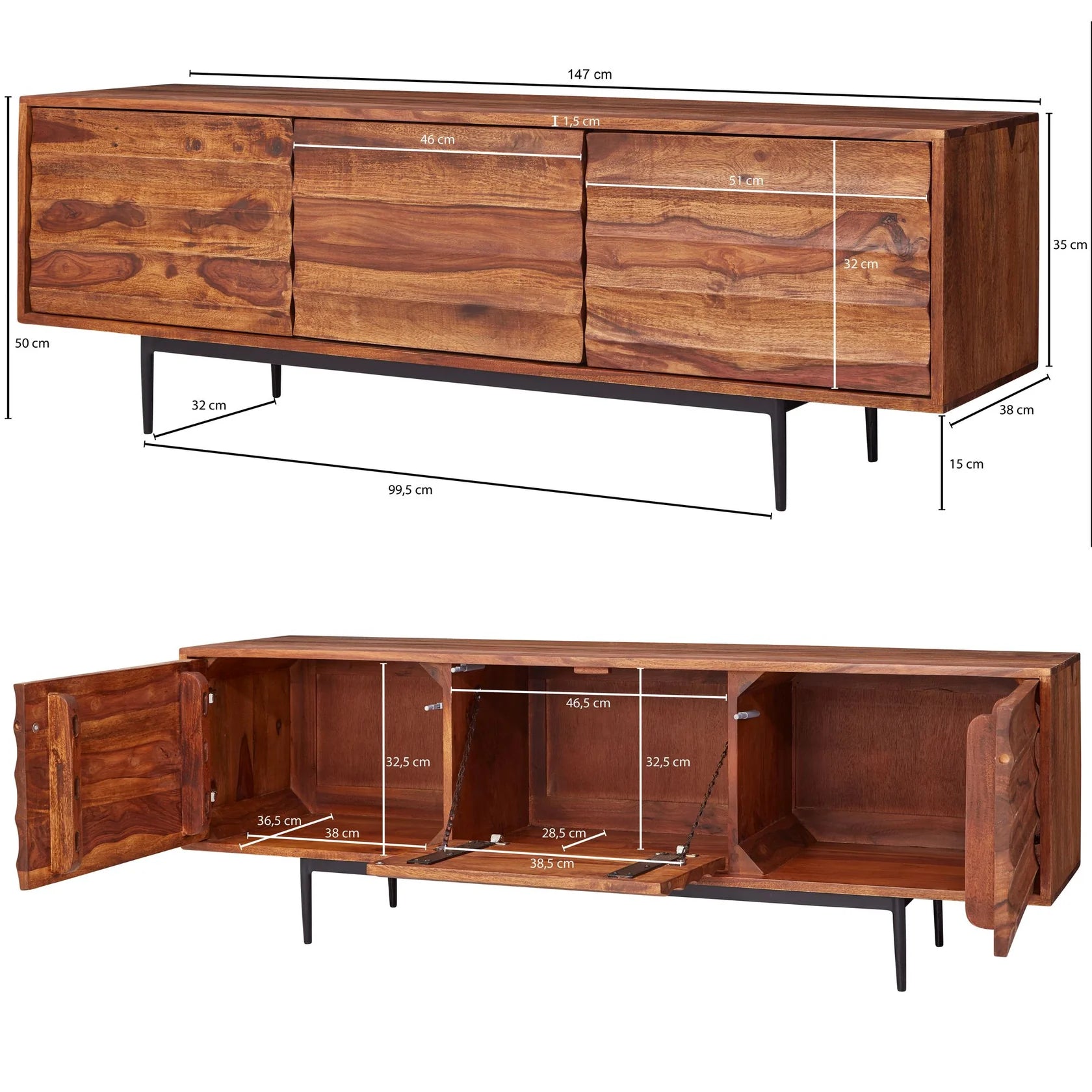 Caen Solid Wood Tv Cabinet Iron Base by Woodshilp