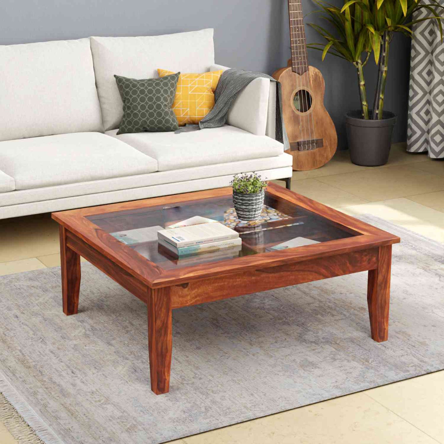 Dumdum Solid Sheesham Wood Coffee Table (Natural Finish)
