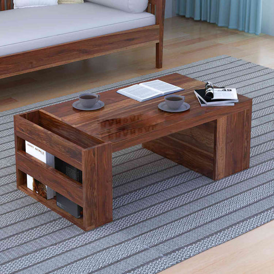 Maria Solid Sheesham Wood Coffee Table With Side Storage by woodshlp -  in Jaipur by Woodshilp