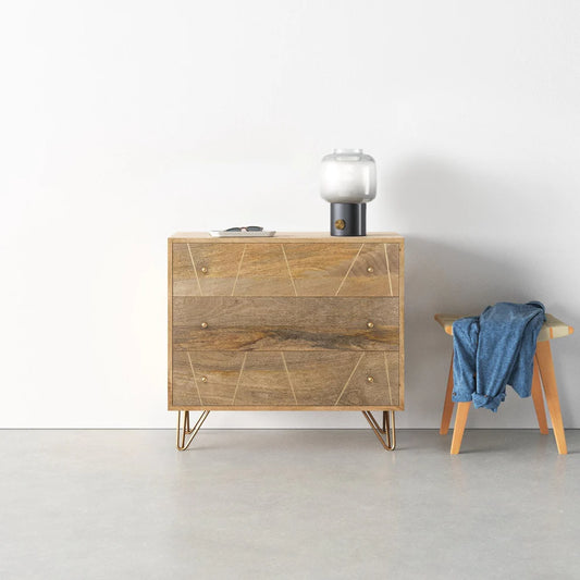 Luka 3 Drawer Standard Dresser Chest Furniture -  in Jaipur by Woodshilp