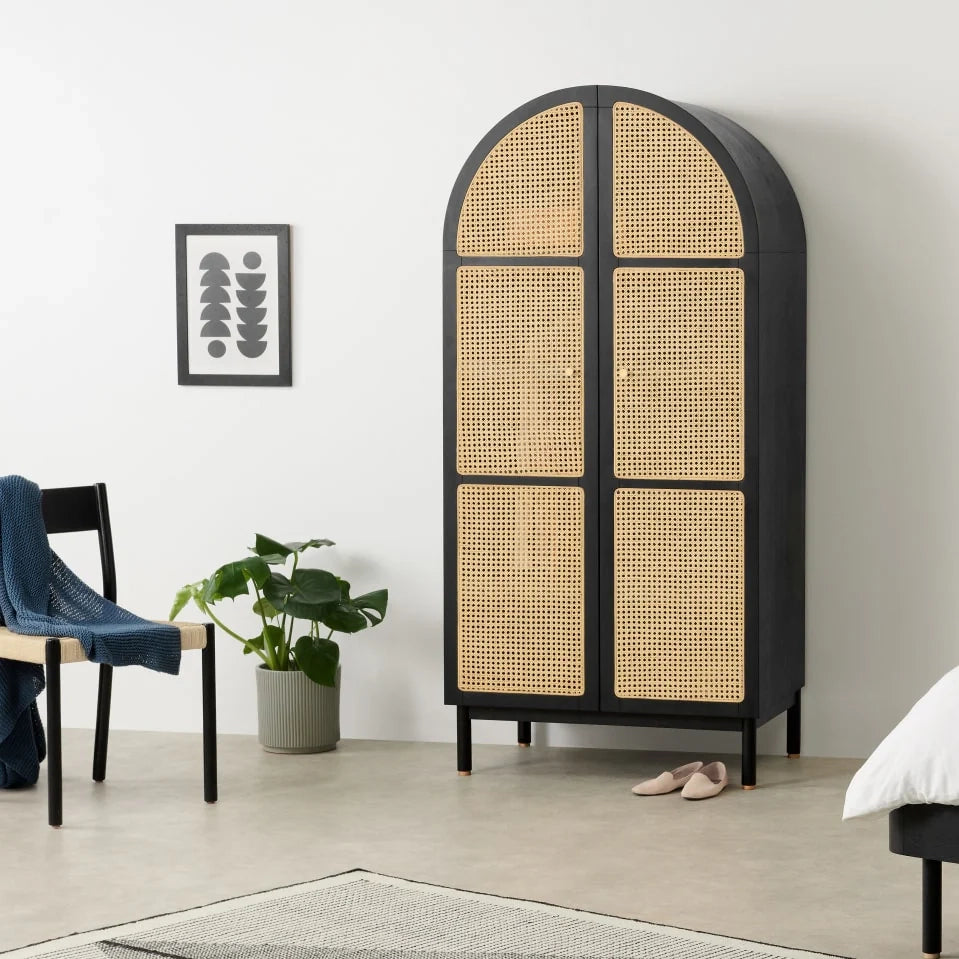 Raven Rattan Solid Wood Wardrobe by woodshilp