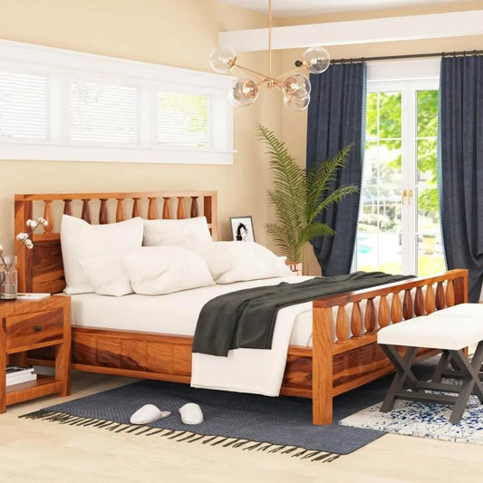 Rustic Solid Wood King Size Platform Bed by Woodshilp -  in Jaipur by Woodshilp
