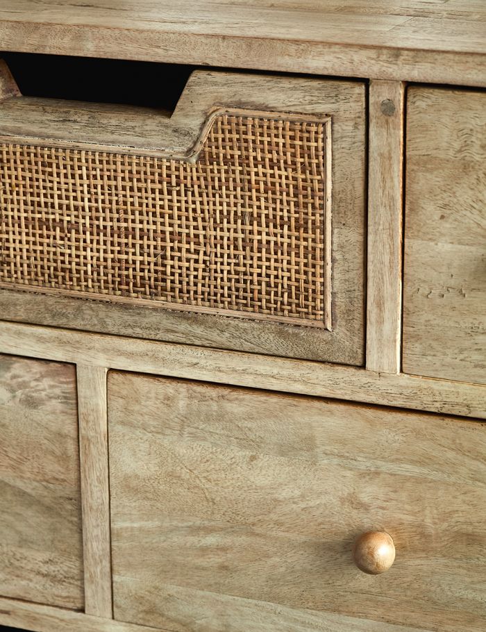 Solid Wood Rattan Ten Chest Of Drawers by woodshilp furniture