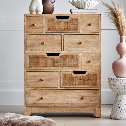 Solid Wood Rattan Ten Chest Of Drawers by woodshilp furniture -  in Jaipur by Woodshilp