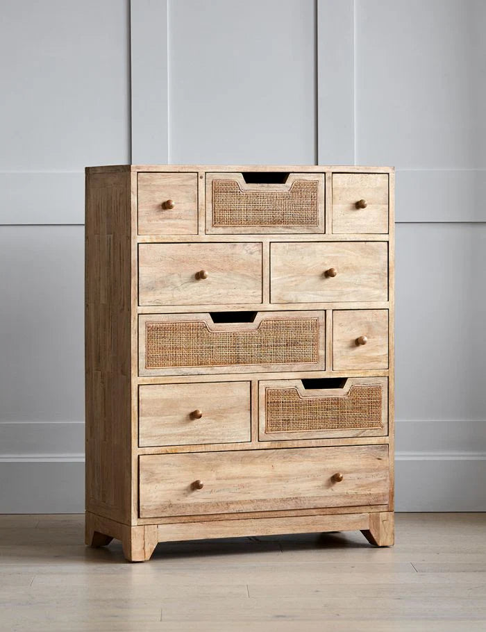 Solid Wood Rattan Ten Chest Of Drawers by woodshilp furniture