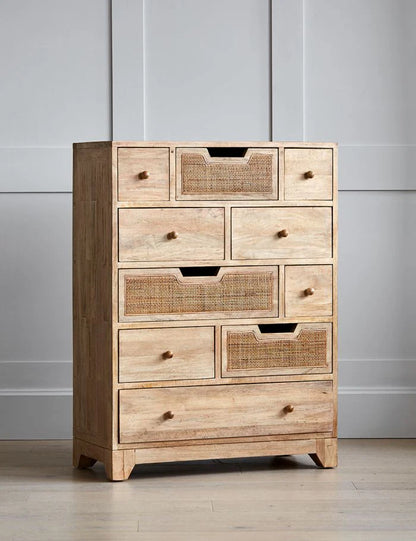 Solid Wood Rattan Ten Chest Of Drawers by woodshilp furniture