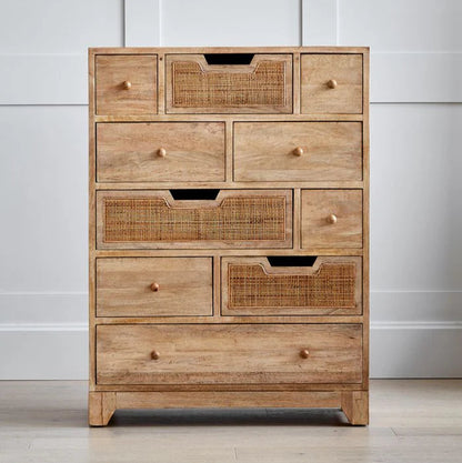 Solid Wood Rattan Ten Chest Of Drawers by woodshilp furniture