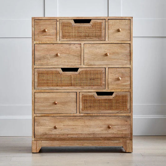 Solid Wood Rattan Ten Chest Of Drawers by woodshilp furniture -  in Jaipur by Woodshilp