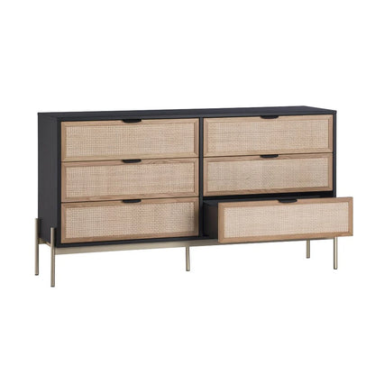 Jamir Rattan & Wood 6-Drawer Dresser by woodshilp furniture