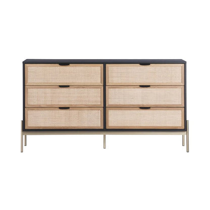 Jamir Rattan & Wood 6-Drawer Dresser by woodshilp furniture